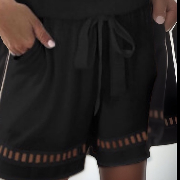 Formal Deep V Neck W/ Button Designs Elastic  Waist Belt W/ Pockets Black Romper - Picture 8 of 12